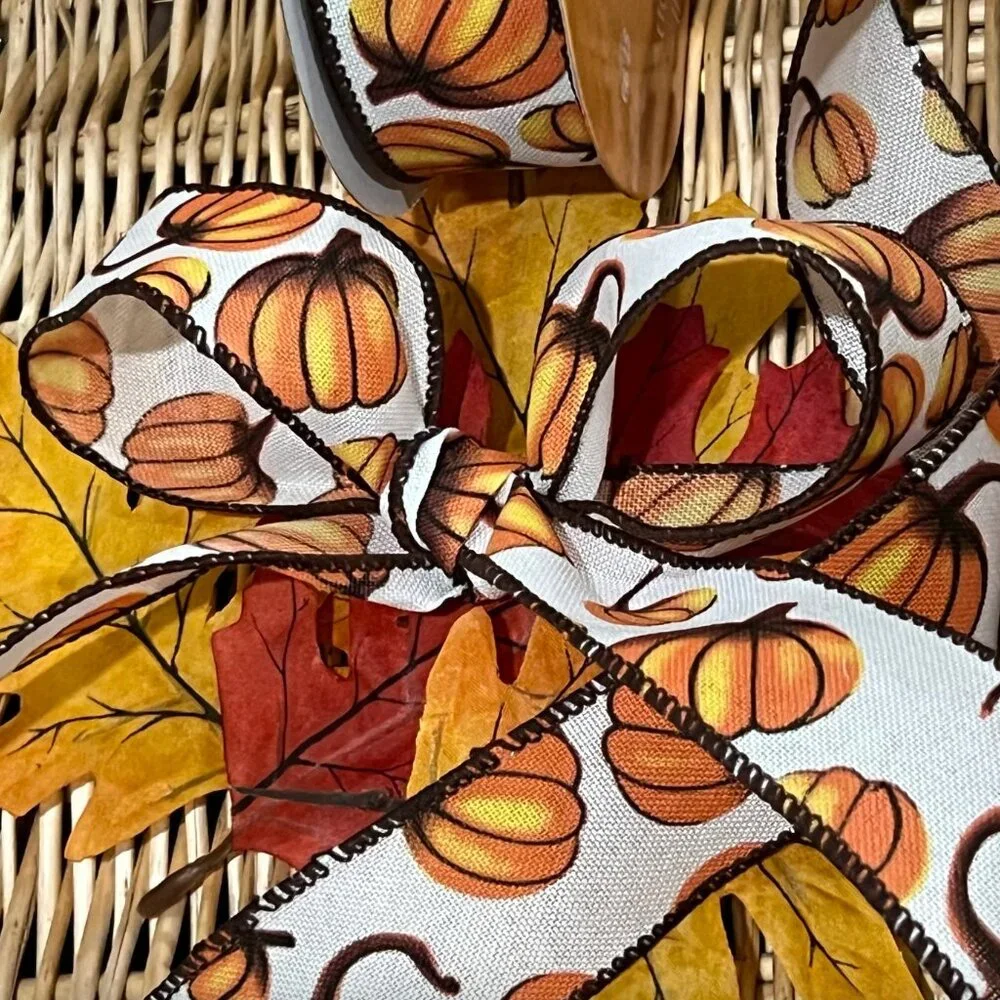 Fall Pumpkins Wired Edge Ribbon 1 1/2